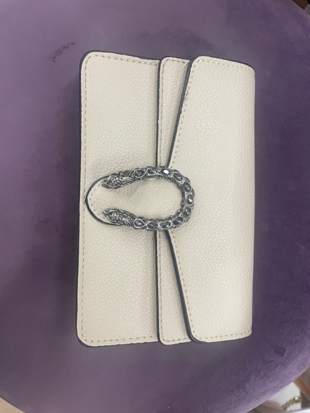 Ivory Textured Wallet with Ornate Silver-tone Buckle